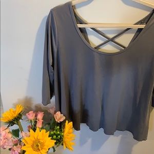 Gray Cross Back- Open Back Blouse